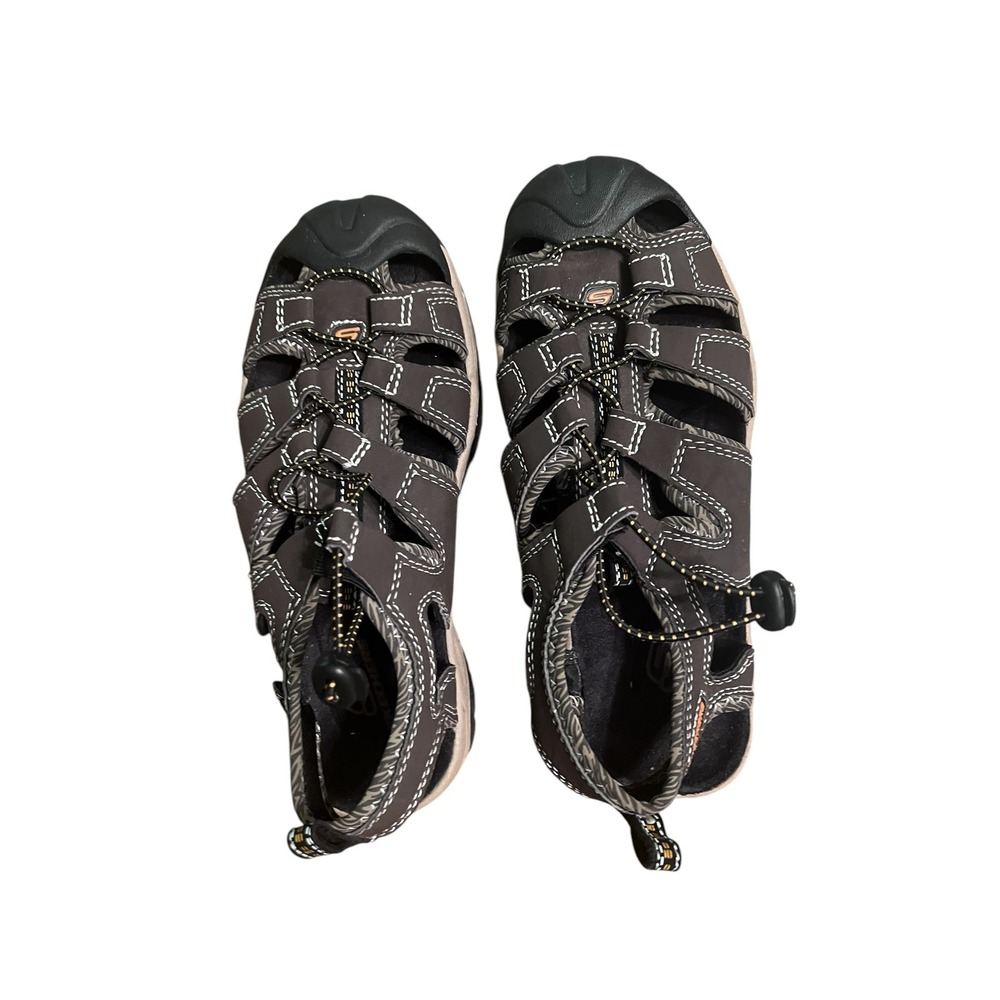 Skechers Hiking Sandals Boys Sz 3‎ Vented Shoes Brown Faux Leather Child